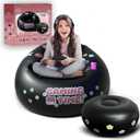 FranFusion Inflatable Pink Gaming Chair for Kids & Teens with Cup Holders and Side Pocket - This Air Bean Bag Game Chair is The Perfect Furniture for Gamer Room Dcor (Gaming Time with Ottoman)