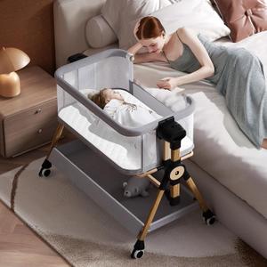 3 in 1 Baby Bassinet,Bedside/Rocking Bassinet for Baby,Bedside Crib with Lockable Wheels,Waterproof Mattress,Adjustable 6 Heights,Portable Bassinets Bedside Sleeper for Newborn Infant
