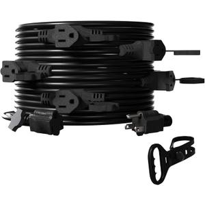 Black 25FT 16 Gauge SJTW Multi-Outlet Outdoor Extension Cord with Multiple Outlets, 6 Evenly Spaced Weatherproof Outlets, Great for Stage Backdrops, Landscape Lighting, Holiday Decor & Garden Tools