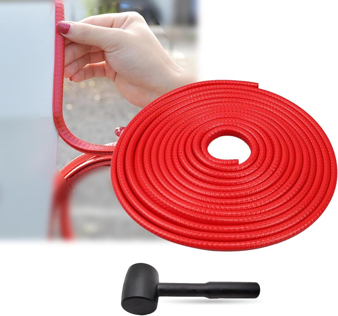 Car Door Edge Guards Red, 32.8Ft(10M) Car Door Edge Protector Rubber U Shape Edge Trim Universal Fit for Jeep Trucks Offroad SUV All Vehicles with Rubber Mallet(Red 32.8FT)