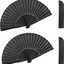 5 x Quacc 2 PCS Black Folding Hand Held Fans Light Strong Thin Fabric Chinese Handheld Tai Ji Fan for Men and Women, Wedding, Dance, Kungfu, Martial Art, Decorations, Party Favor, Gift