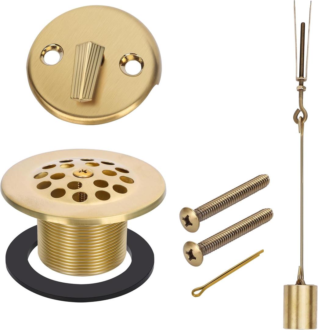PRIMSOPH Trip Lever Overflow Faceplate Tub Drain Trim Kit with Linkage Conversion Kit Assembly Universal Fine Coarse Thread Replacement Brushed Gold