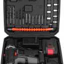 Cordless Drill Set with Brushless Motor, 2 x 2600mAh Batteries, LED Speed Control Compatibility with Wood, Aluminum & Steel Drilling (US Plug)
