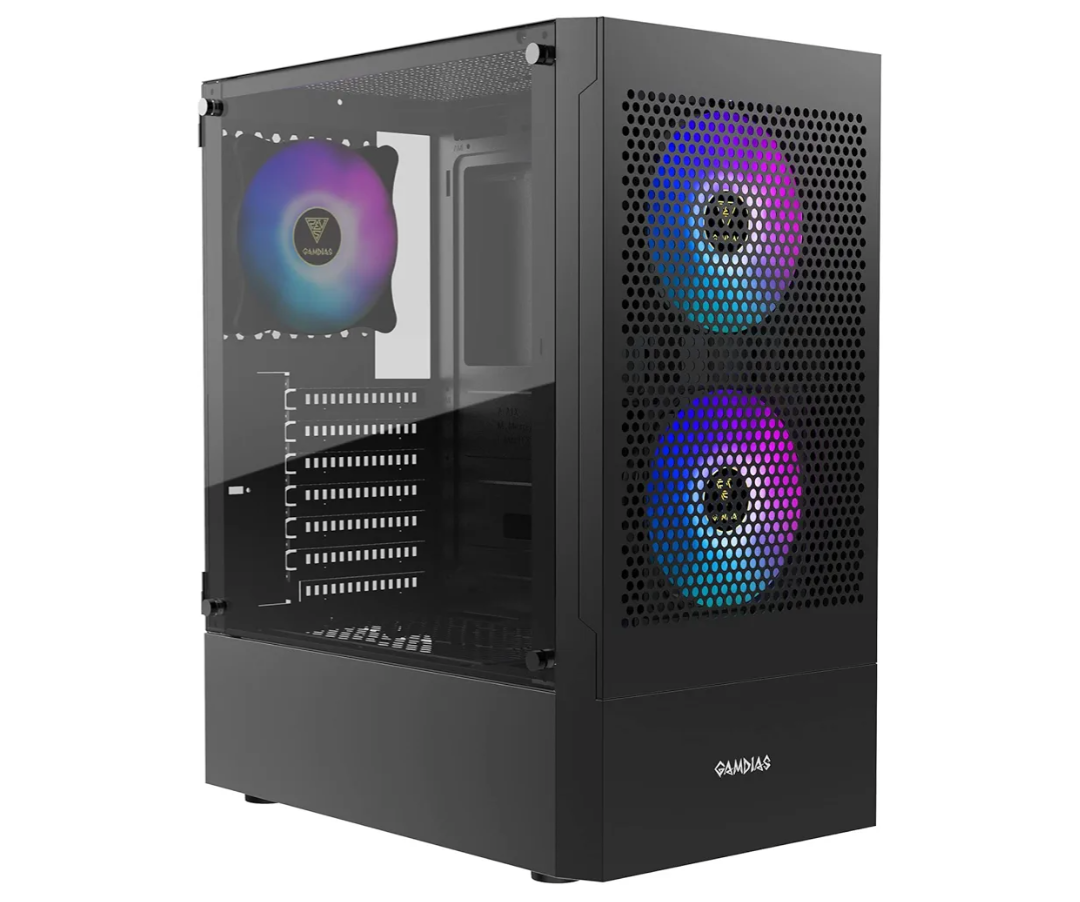 Gamdias RGB Gaming ATX Mid Tower Computer PC Case with Side Tempered Glass Panel and a Magnetic Dust Filter & 3 Builtin 120mm ARGB Fans