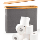 LONBET Toilet Paper Storage for 12 Rolls, Stackable & Foldable - The Ultimate Bathroom Organizer - Waterproof Basket with Bamboo Lid - Elegant Toilet Paper Storage Holder, Light Gray