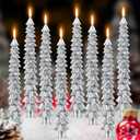 8 Pack Christmas Tree Candles, 10 Inch Pure Beeswax Christmas Tree Shaped Taper Candles for Xmas Holiday Decor, Advent Party Banquet Centerpiece Decoration(Silver)