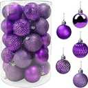 Sibosen Christmas Ball Ornaments, 34 Count Pre-Strung Xmas Balls, Shatterproof Barrel Packed Balls for Holiday Party Wreath Tabletop Tree Decorations, 3.15 Inch, Purple