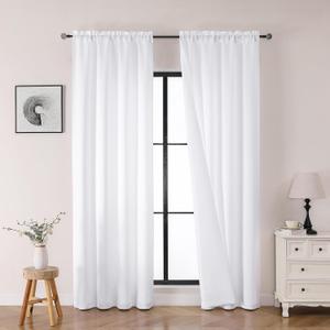White Curtains 90 Inch Long 2 Panels Set for Living Room Bedroom, Solid Fabric Thermal Window Curtains Drapes, Light Filtering Elegant Solid Rod Pocket Curtains, 2 Pcs Each 40" W 90" L