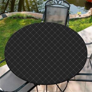 Round Fitted Tablecloth with Elastic Edge Design Table Cover Waterproof Stain-Resistant Wipeable Table Cloth Best for 46"-50" Round Tables for Outdoor Indoor Black