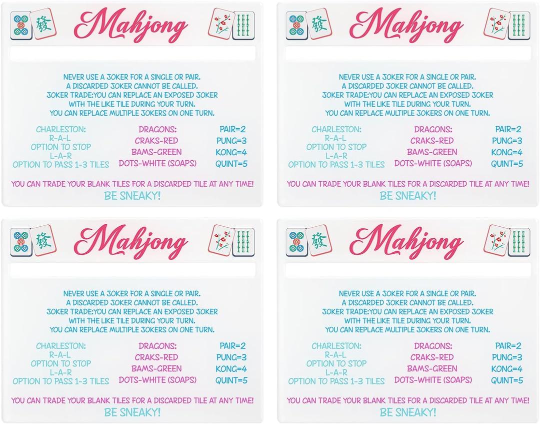 Mahjong Line Finder, 4 Pack Bright Mahjong Rules Helper Reader Beginner-Friendly Mahjong Accessories (White)