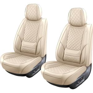 Leather Seat Covers for Cars Breathable Front Seat Covers Waterproof Seat Protectors Universal Fit for Most Automotive Cars SUV Trucks Van (Beige, Front Pair)