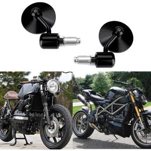 Motorcycle Side Mirrors Round 7/8" Handle Bar End Compatible With Street Bike Cafe Racer Sports bikes Chopper Cruiser Sport FZ8 FZ-07 09 (Black)
