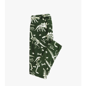 Lularoe Tall Curvy (TC fits Sizes 12-18) Dinosaur Skeletons Bones Green White Buttery Soft Adult Leggings, 2 Pack