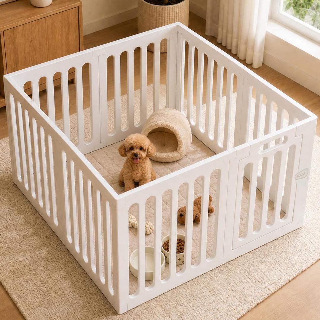 VNE Dog Playpen Indoor with Door, Portable Puppy Playpen, 8-Panel Pet Pen
