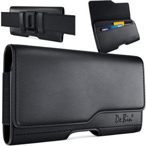 DeBin Cell Phone Belt Case Compatible with Samsung Galaxy Ultra Models (S25 S24 S23 S22 S21), A54/A53/A25/A15, Premium Leather, Magnetic Flap Holster & ID Card Pouch Holder, Black