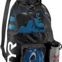 TYR Big Mesh Mummy Backpack for Swim, Gym and Workout Gear, Black, 40-Liter Capacity