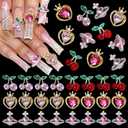 48 Pcs Gold Heart Cherry Nail Gems Charms, 3D Silver Gold Planet Heart Nail Gems for Acrylic Nail Art Heart Nail Charms for Women DIY Nail Art Accessories