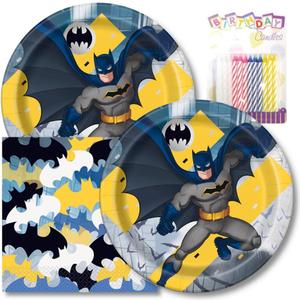 Batman Happy Birthday Party Plates & Napkins - 9" Plates for Lunch Serves 16 - Set Plus 24 Birthday Candles