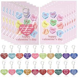 Kenning 100 Sets Valentine Day Gifts for Coworkers Bulk Glitter Heart Shaped Keychain and Valentine Cards for Valentines Party Favors (Office Theme)