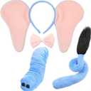 Lewtemi 4 Pcs Elephant Costume Set Kids Ears Headband Nose Tail Bowtie for Children Carnival Cosplay World Book Day(Blue,Style 3)