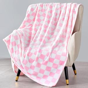 Pink Checkered Blanket, Ultra Soft Fleece Checkered Throw Blankets for Couch Bed and Travel, Luxury Throws for All Seasons, 60x80 Inch, Pink