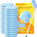 30 Count Heavy Duty Duster Refills with 3 ft Extendable Handle Starter Kit, Compatible with Swiffer Disposable Microfiber Feather Dusters for Cleaning Home