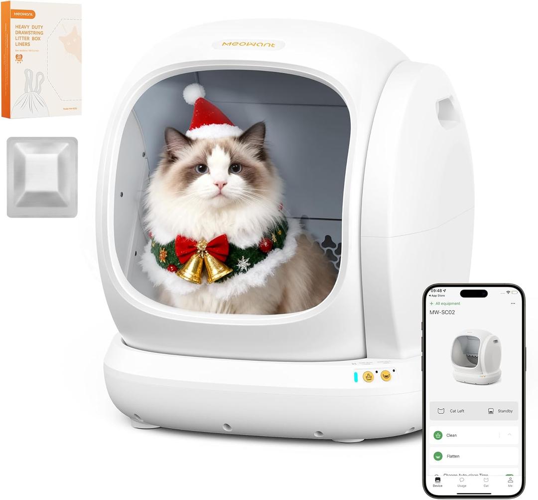 MeoWant Automatic Cat Litter Box, Large Opening Self Cleaning Litter Box with Safety Protection for Multiple Cats, App Control, Odor-Free, 75L Space, Yellow