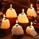 2 x 6 Pieces Halloween Large Ghost Candles White Spooky Scented Halloween Candles Horror Gifts Candle Tea Lights Goth Room Decor for Summer Dining Table Party Bedroom(Goth Style,White)