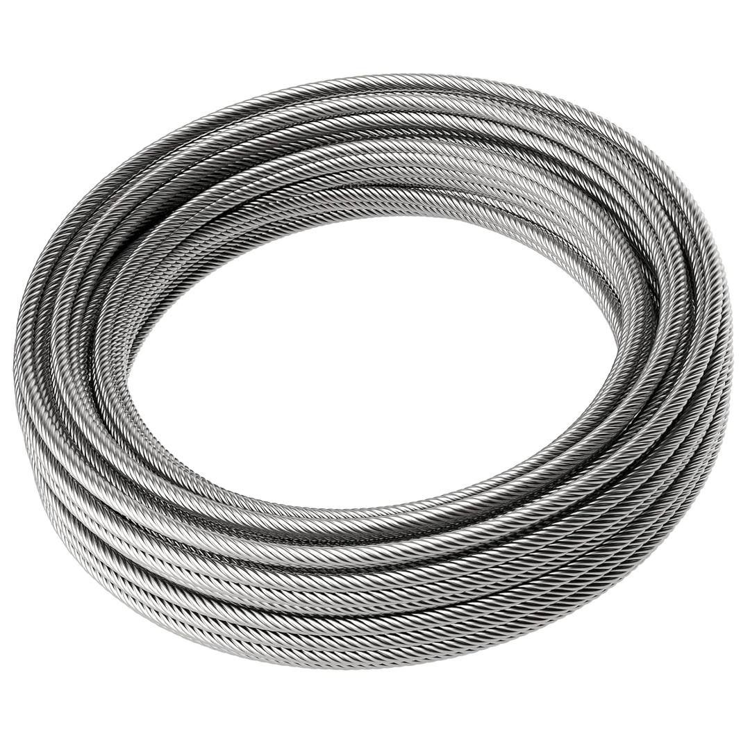LuckIn 50ft Thickened 1/4" Stainless Steel Cable, 7x19 Strand Aircraft Wire Rope for Yard Zipline, Deck Railing, 6400lbs Breaking Strength