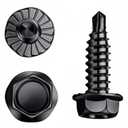 #14 x 3/4" Black Serrated Hex Washer Head Self-Drilling Screws, Zinc Plated Tek Screws with #2 Drill Point, Metal Fasteners for Black Garage Door Hinges & Roofing, 25 Pack
