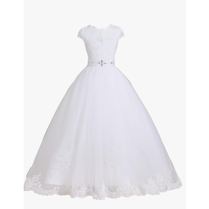 First Communion Dress Flower Girl Dress Tulle Lace Bridesmaid Pageant Dress Ball Gown Wedding Party Floor Length, Size 14