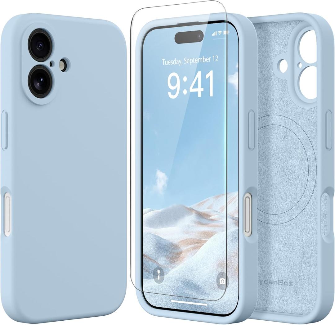 Magnetic for iPhone 16 Plus Case, Compatible with MagSafe, [Full Camera Protection][Screen Protector] Silicone Shockproof Protective Phone Case for iPhone 16 Plus 6.7", Light Blue