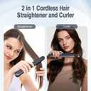 Cordless Hair Straightener, 10000mAh Rechargeable Flat Iron Portable Travel Straightener with Negative Ion, LED Screen & 3D Floating Plates, 2 in 1 Straightener and Curler (Dark blue + Gold)