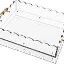 Acrylic Scalloped Tray 14'' X 11'' Acrylic Serving Tray with Magnetic Mat and Handles for Customizable Picture, Clear Acrylic Tray for Bathroom Kitchen Living Room Decor Vanity Perfume