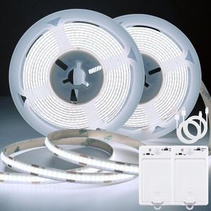 OMIKA COB Motion Sensor LED Strip Light, 6.56ft 640LEDs Closet Lights, Rechargeable Battery Operated Stair Strip Lights for Bed, Pantry, Shelves, Cabinet, Locker, 6000K Cool White, 2 Pack