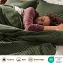 Bedsure Cotton Duvet Cover Set - 100% Cotton Waffle Weave Olive Green Duvet Cover Oversized Queen Size, PureWoven Breathable Bedding Set for All Season, 3 Pieces, 98"x98"
