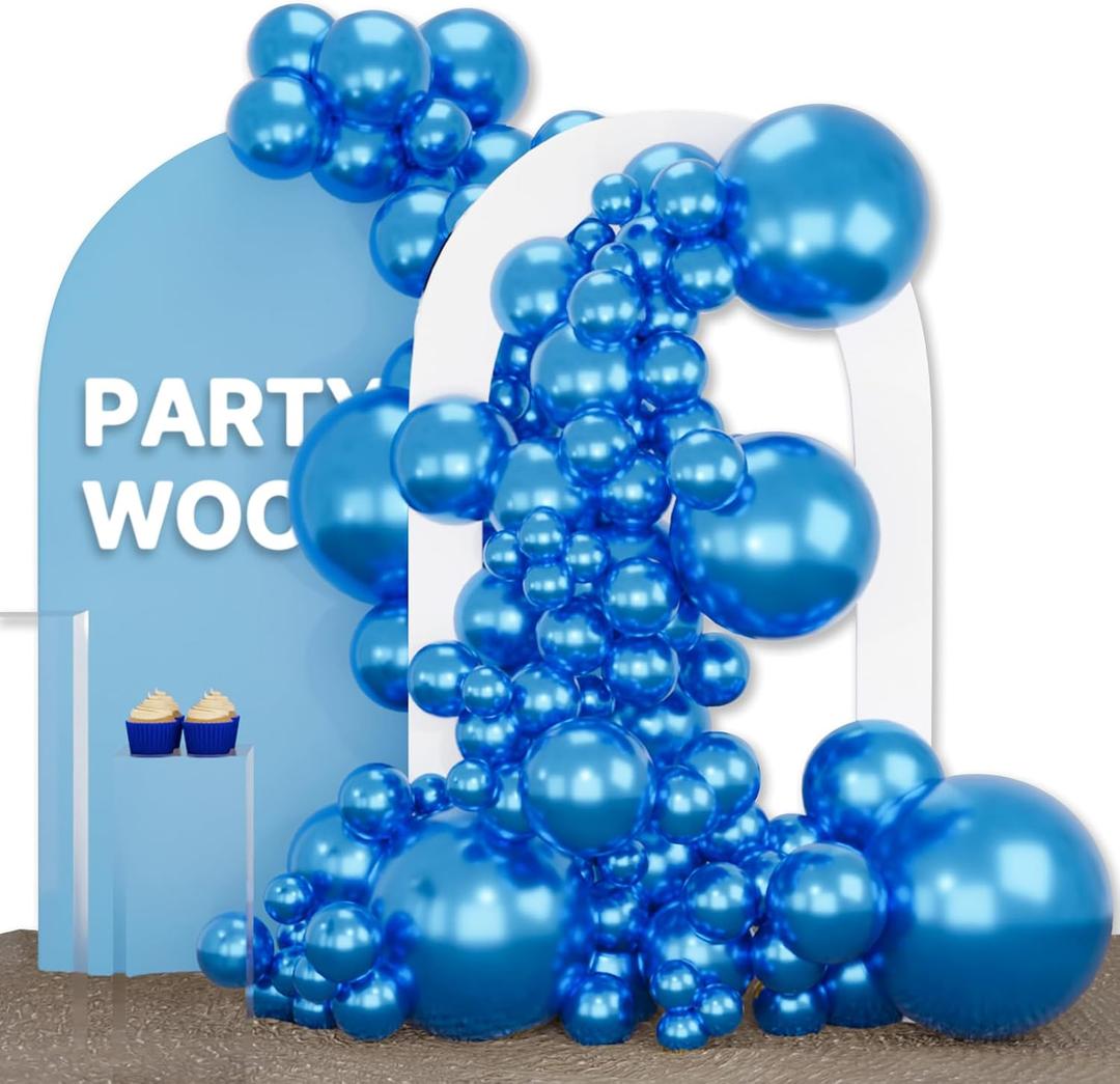 PartyWoo Metallic Blue Balloons 140pcs Different Sizes of 18 12 10 5 Inch Chrome Blue Latex Balloons for Graduation Wedding Baby Shower Wedding Bachelorette Birthday Party Decorations Blue-G106