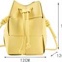 Women's Mini Woven Bucket Bag, Square Lattice Drawstring Leather Small Hobo Handbag Crossbody Handbags Soft Adjustable (Yellow)