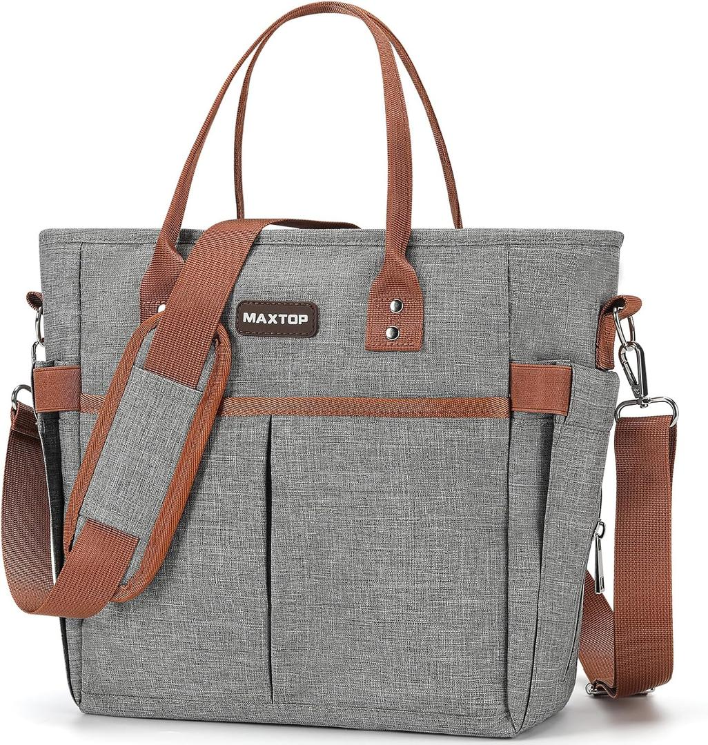 MAXTOP Lunch Bag Women for Work Insulated Thermal Lunch Box with Wide-Open Pocket Reusable Leakproof Cooler Bags with Removable Shoulder Strap for Teacher Nurse Office Picnic Travel Grey (Large)