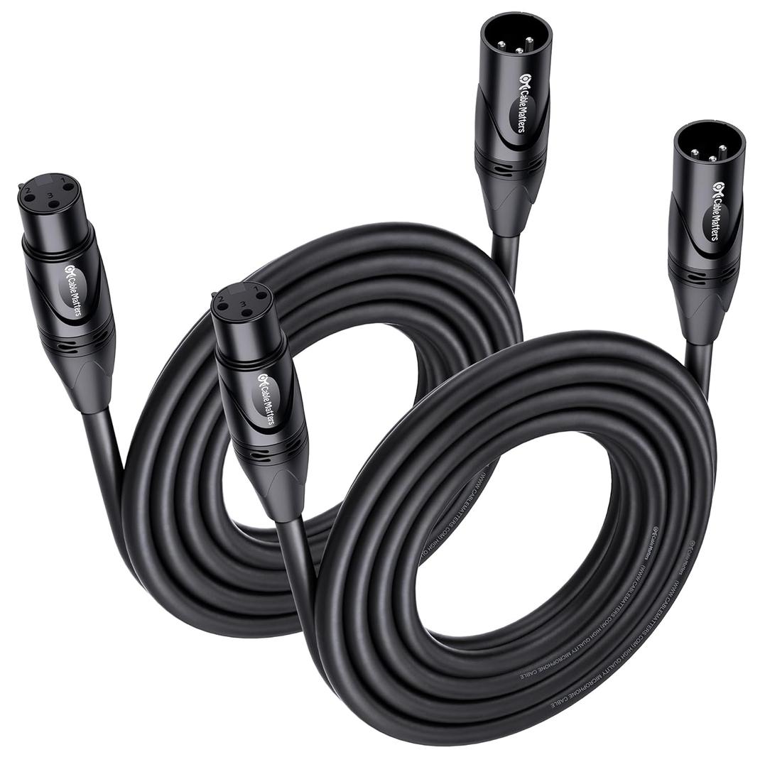 Cable Matters 2-Pack Premium XLR to XLR Cables - 15ft, Male to Female Microphone Cable, Oxygen-Free Copper (OFC) Mic Cord, Black