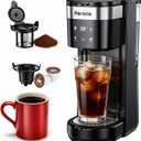 All-in-1 Single Serve Coffee Maker, Fit 7.8" Travel Mug, Hot & Iced K Cup Coffee Machine with 5 Brew Sizes, One Cup Coffee Maker with Descaling and Low Water Alert, 30oz Removable Reservoir, Black