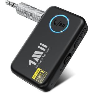 1Mii LDAC Bluetooth Aux Adapter for Car, Wireless Bluetooth 5.3 Receiver with Volume Control, 10H Battery Life, Hands Free Calls, Use in Car/Home Stereo/Wired Headphones/Speaker