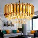 Modern Luxury Crystal Pendant Light Crystal Chandelier Round Chandelier Flush Mount Ceiling Lighting Fixture for Living Room Dining Room Table Restaurant,E12x4 Lights,Gold, D15.7" 4-lights