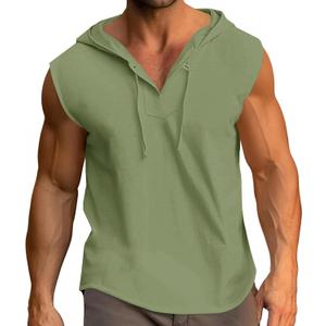 Men's Tank Top Sleeveless Hoodies Hooded Neck Tees Cotton T-Shirt Summer Beach Tops, Large