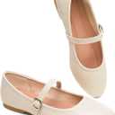 Womens Mary Janes Flats Shoes Ballet Flats Black Dress Shoes,Memory Foam Insole,Soft Synthetic Leather,with Strap