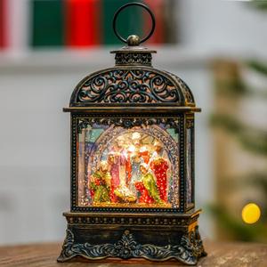 Christmas Snow Globes, Manger Snowflake Ball Adoration of The Magi Nativity Scene, Silent Night Music Water Lantern, Holiday Decorations Gifts for Family, Children or Friends (10.125'' Nativity)