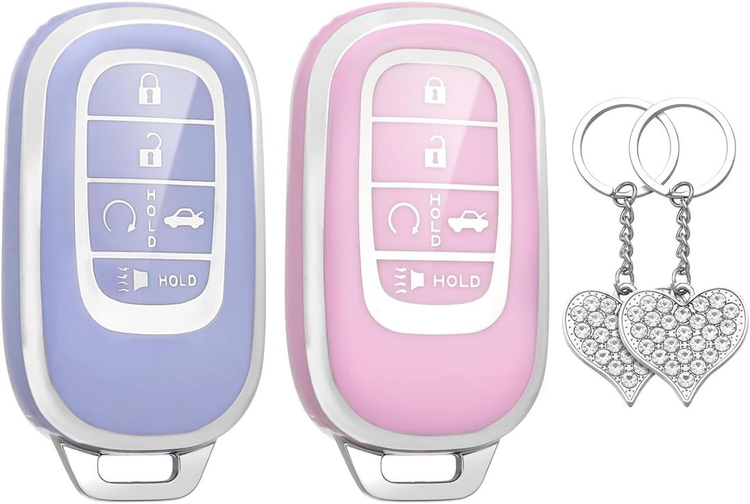 LECART Key Fob Covers Fit for Honda 2025 2024 2023 2022 CR-V Civic Pilot Accord HR-V Sport Touring 5 Buttons TPU Key Fob Case Soft Car Key Shell Protector 2 Pack Blue & Pink