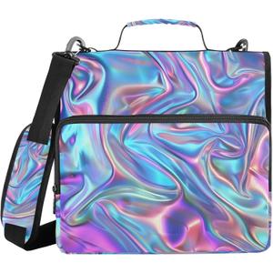 3 Ring Binder Zipper Binders Purple Laser Expanding File Folder Bag with Shoulder Strap