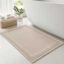 Waffle Bath Mat, Super Absorbent Non Slip, Machine Washable, Ultra Soft Boho Bath Rugs with Tassels, Upgraded Bordered Design, 17"x24" Pack Of 2, Brown and Beige