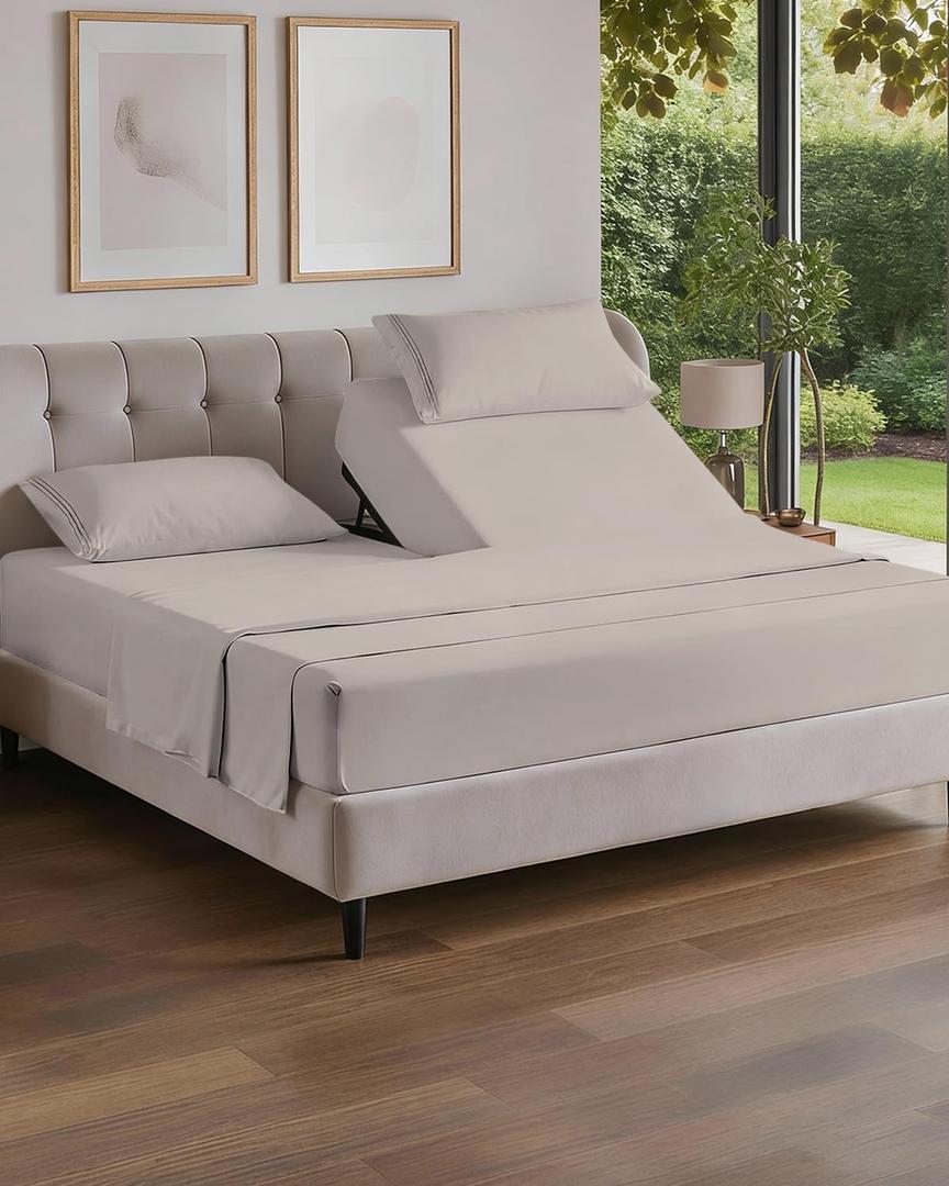 Flex Top Split Head King 4 Piece Sheet Set - Ultra-Soft, Breathable & Cooling Bed Sheets Set - Hotel Luxury Bedding for Women & Men with Deep Pockets - Wrinkle and Fade Free - Oeko-Tex - Light Grey